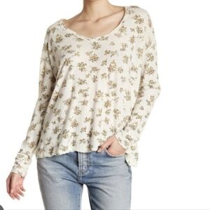 Current Elliott the long sleeve scoop neck floral linen cotton cottage coretee M